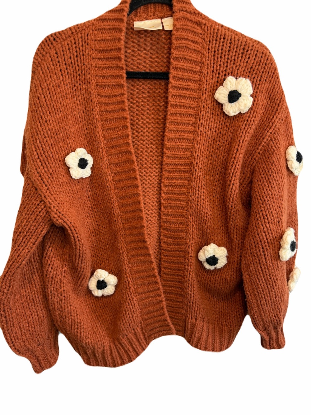 Maeve Anthropologie Chunky 3D Flower Knit Cardigan Sweater Terracotta One Size - Picture 2 of 11